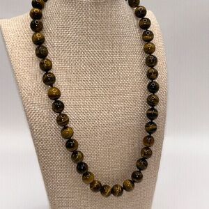 Tiger Eye Bead Necklace - Brown and Gold